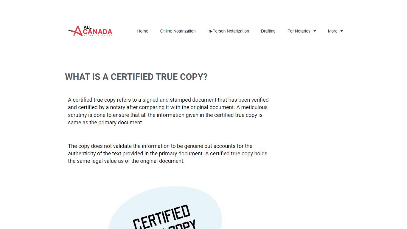 WHAT IS A CERTIFIED TRUE COPY? - All-Canada Notary